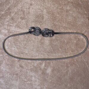 Elastic Silver Tone Knot End Slim Clip Accent‎ Belt (B)